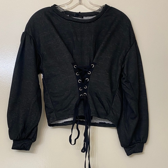 Haute Monde Tops - Haute Monde Black Wash Lace-Up Sweatshirt